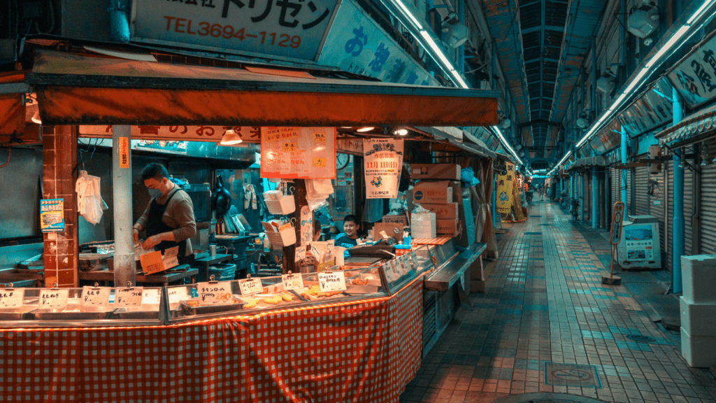 a public market with a vendor