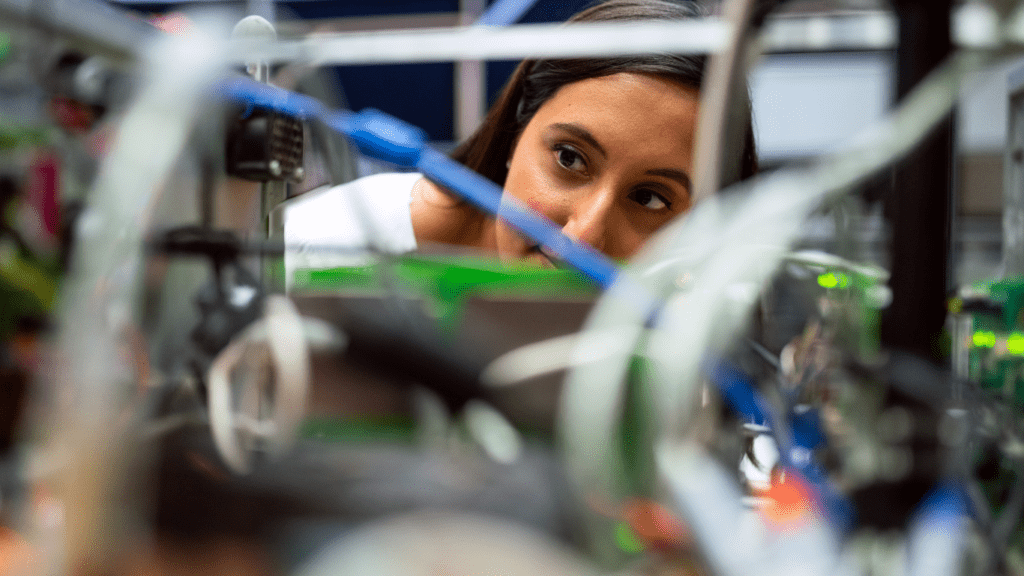 a woman checking on an advance technology