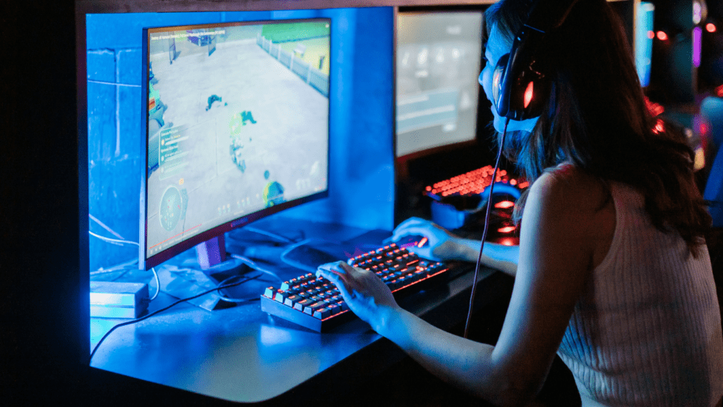 a woman playing a video game