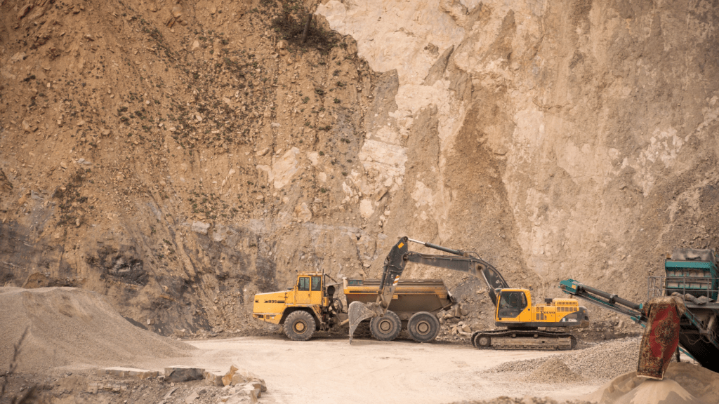 mining trucks in a mountain